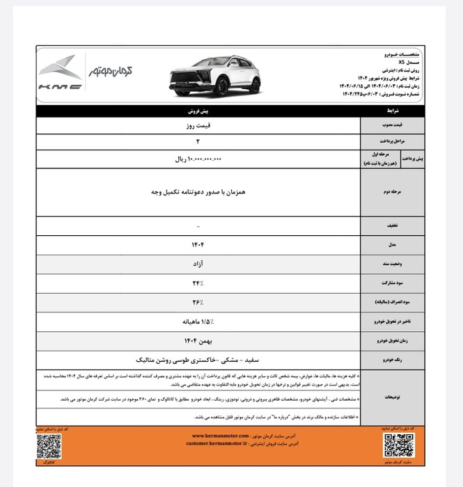 پیش فروش کرمان موتور