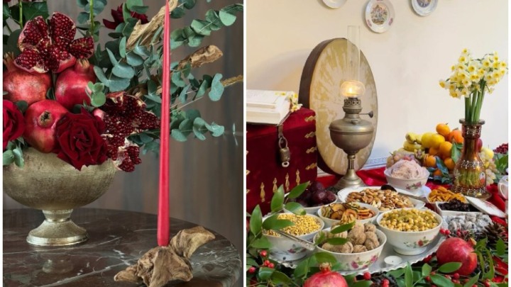 تزیینات ترند سفره شب یلدای 1404؛ استفاده از شمع‌های بلند و باریک