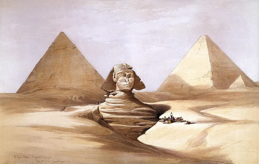 1024px-The_Great_Sphinx_Pyramids_of_Gizeh-1839_by_David_Roberts_RA