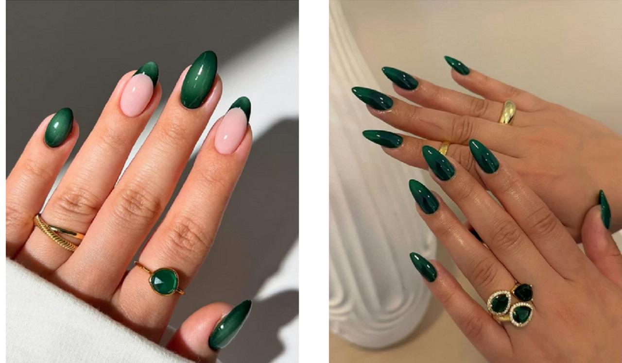 مدل ناخن برای زمستان با سبز جنگلی تیره