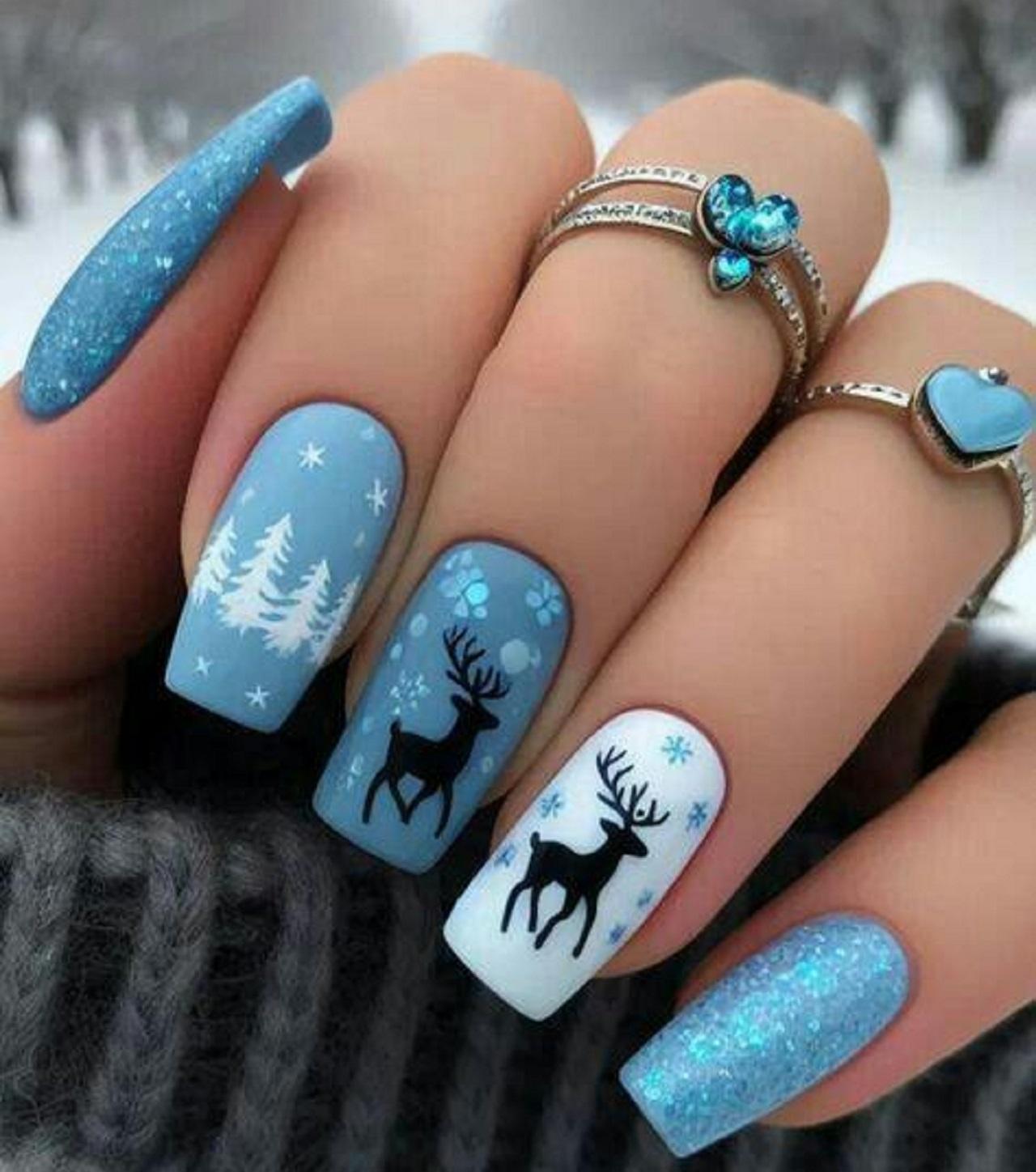 طرح ناخن زمستانی خاص به شکل جادوی جنگل زمستانی