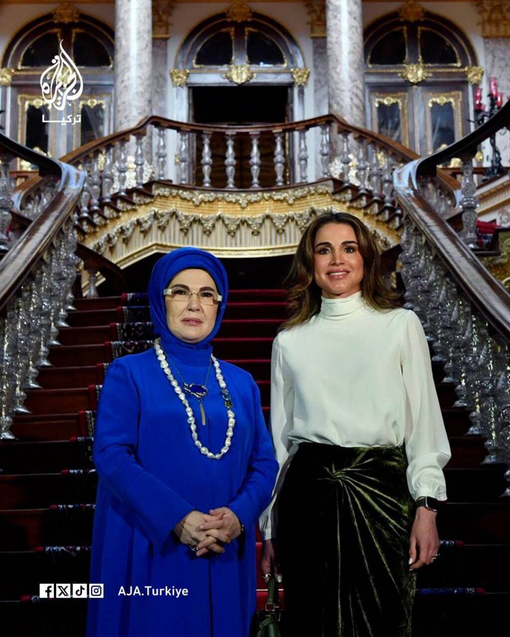 مراسم استقبال همسر اردوغان از ملکه اردن | تصاویر