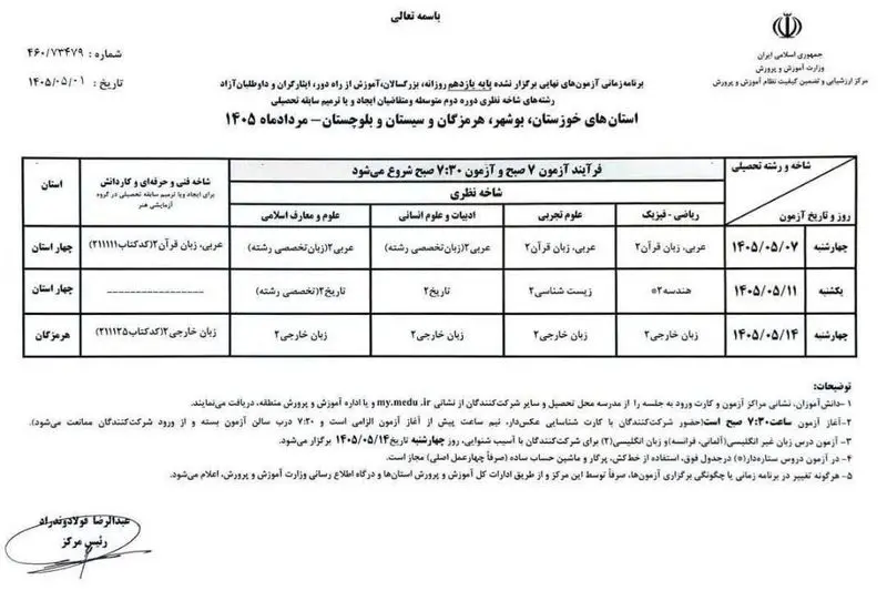 امتحانات نهایی پایه یازدهم